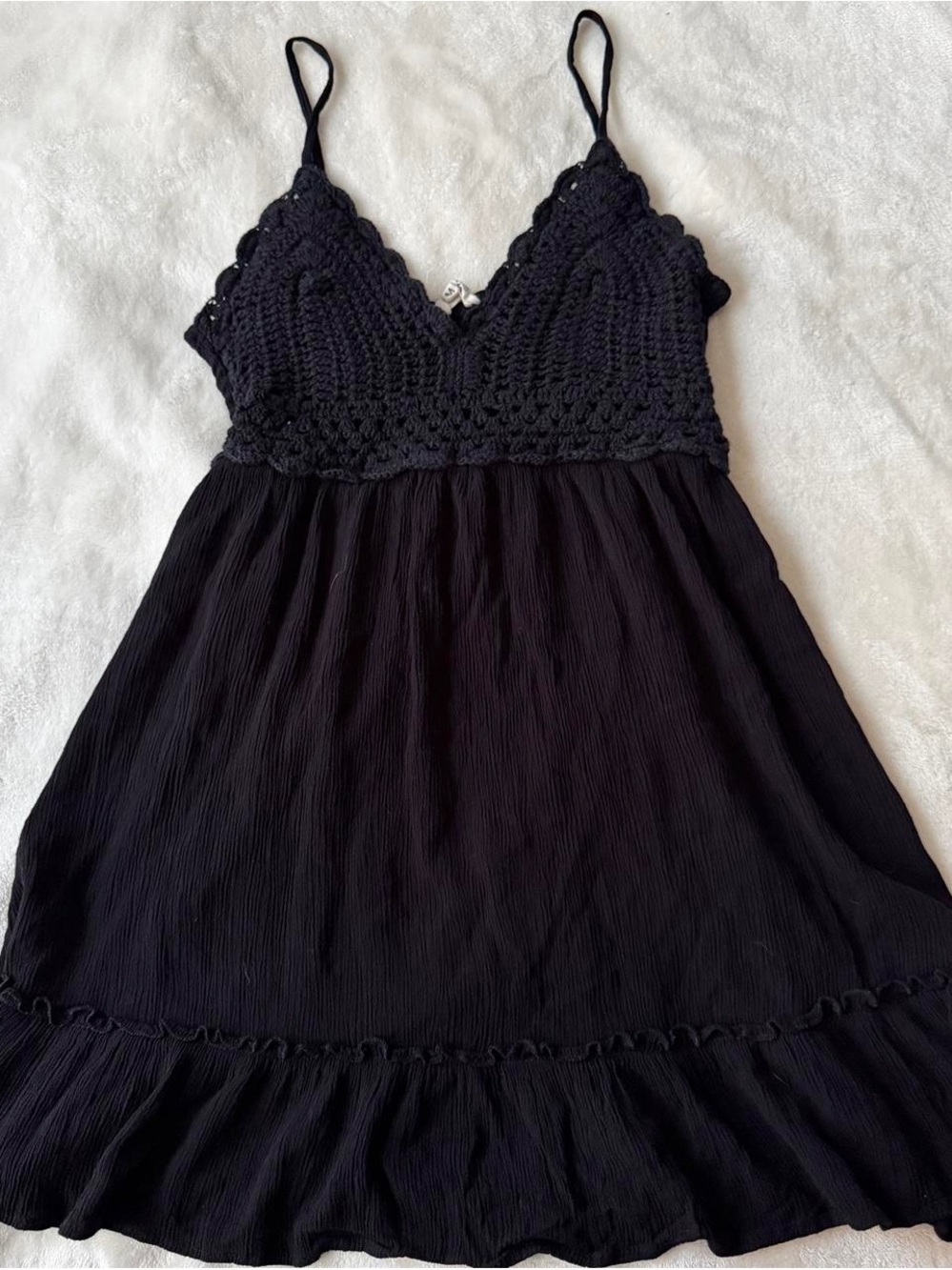 Blush Black Crochet Baby Doll Blouse Top with Adjustable Spaghetti Straps